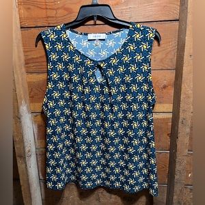 EUC blue and mustard sleeveless top